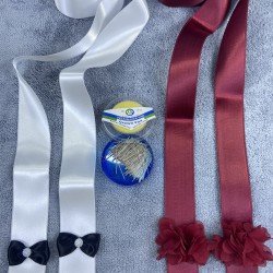 Bordo Beyaz Gelin Damat Takı Merasimi Papyonlu Güllü Takı Kemeri Ve İğne Seti-TKUR-1005 Bordo Beyaz Gelin Damat Takı Merasimi Papyonlu Güllü Takı Kemeri Ve İğne Seti-TKUR-1005