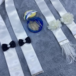 Beyaz Papyonlu Tüylü Özel Tasarım Takı Merasimi Kurdelesi Takı Kemeri Ve İğne Seti-TKUR-1009 Beyaz Papyonlu Tüylü Özel Tasarım Takı Merasimi Kurdelesi Takı Kemeri Ve İğne Seti-TKUR-1009
