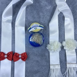 Kırmızı Papyonlu Tüylü Özel Tasarım Takı Merasimi Kurdelesi Takı Kemeri Ve İğne Seti-TKUR-1011