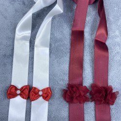 Bordo Beyaz Güllü Papyonlu Özel Tasarım Takı Kurdelesi Takı Kemeri-TKUR-1012 Bordo Beyaz Güllü Papyonlu Özel Tasarım Takı Kurdelesi Takı Kemeri-TKUR-1012