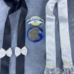 Siyah Beyaz Gelin Damat Takı Merasimi İçin Dantelli İncili Takı Kurdelesi Ve İğne Seti-TKUR-1015