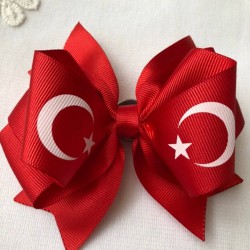 Kırmızı Ay Yıldız Çift Fiyonklu Kurdele Toka 1 Adet-TOKA-1006 Kırmızı Ay Yıldız Çift Fiyonklu Kurdele Toka 1 Adet-TOKA-1006