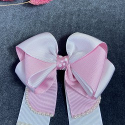 Pembe Beyaz Çift Renkli Puantiyeli Fiyonklu Kadın Toka-TOKA-1018 Pembe Beyaz Çift Renkli Puantiyeli Fiyonklu Kadın Toka-TOKA-1018