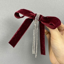 Bordo Kadife Kurdele Fiyonklu Sallantılı Saç Tokası-TOKA-1021 Bordo Kadife Kurdele Fiyonklu Sallantılı Saç Tokası-TOKA-1021