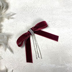 Bordo Kadife Kurdele Fiyonklu Sallantılı Saç Tokası-TOKA-1021 Bordo Kadife Kurdele Fiyonklu Sallantılı Saç Tokası-TOKA-1021