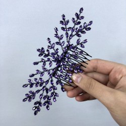 Mor Dal Desenli Taşlı Taraklı Saç Tokası-TOKSAK-1