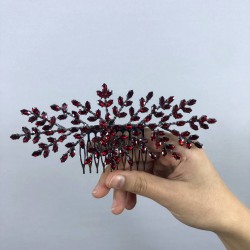 Bordo Dal Desenli Taşlı Taraklı Saç Tokası-TOKSAK-2