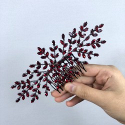 Bordo Dal Desenli Taşlı Taraklı Saç Tokası-TOKSAK-2