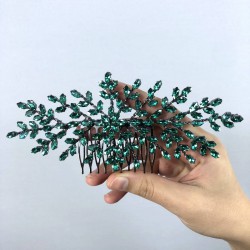 Yeşil Dal Desenli Taşlı Taraklı Saç Tokası-TOKSAK-4