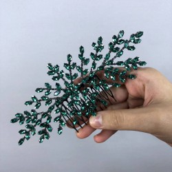 Yeşil Dal Desenli Taşlı Taraklı Saç Tokası-TOKSAK-4