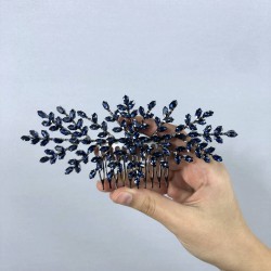 Lacivert Dal Desenli Taşlı Taraklı Saç Tokası-TOKSAK-5