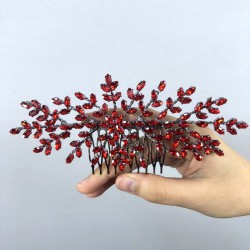 Kırmızı Dal Desenli Taşlı Taraklı Saç Tokası-TOKSAK-7