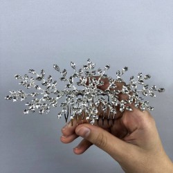 Gümüş Dal Desenli Taşlı Taraklı Saç Tokası-TOKSAK-8