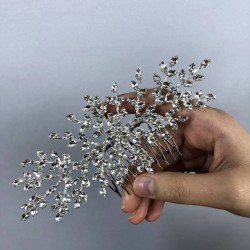 Gümüş Dal Desenli Taşlı Taraklı Saç Tokası-TOKSAK-8