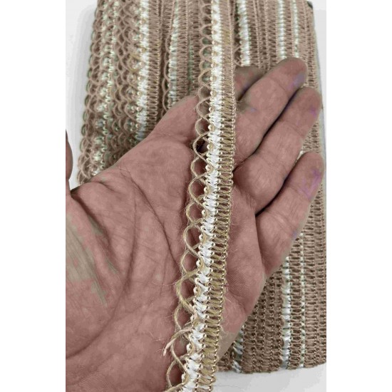 Krem Tovelia İnce Form Vurgulu Hasır Dekoratif Şerit 1 Metre Paketleme S&uuml;sleme-TOVELIA-2