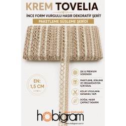 Krem Tovelia İnce Form Vurgulu Hasır Dekoratif Şerit 1 Metre Paketleme S&uuml;sleme-TOVELIA-2