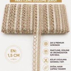 Krem Tovelia İnce Form Vurgulu Hasır Dekoratif Şerit 1 Metre Paketleme S&uuml;sleme-TOVELIA-2