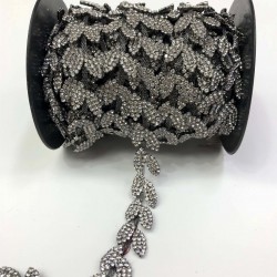 Siyah Yaprak Model Kristal Taşlı Şerit Bordür-TSB-1000