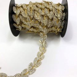 Sarı Yaprak Model Kristal Taşlı Şerit Bordür-TSB-1001