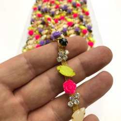 Renkli Çiçekli Taşlı Şerit Bordür-TSB-1004