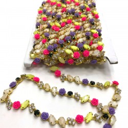 Renkli Çiçekli Taşlı Şerit Bordür-TSB-1004