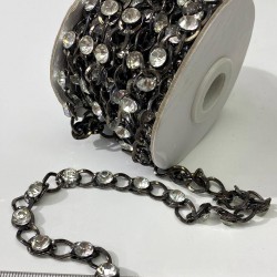 Yassı Zincirli Taşlı Metal Şerit Siyah Renk-TSB-1005