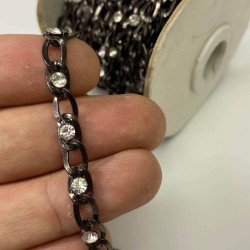 Yassı Zincirli Taşlı Metal Şerit Siyah-TSB-1006