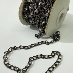 Yassı Zincirli Taşlı Metal Şerit Siyah-TSB-1006