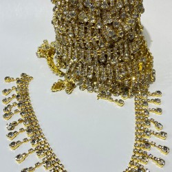 Gold Taşlı Püsküllü Aksesuar Şerit Taş Aplik-TSB-1007