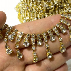 Gold Taşlı Püsküllü Aksesuar Şerit Taş Aplik-TSB-1007