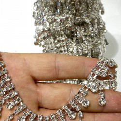 Gümüş Taşlı Püsküllü Aksesuar Şerit Taş Aplik-TSB-1008