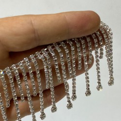 Gümüş Püsküllü Aksesuar Şerit Taşlı Aplik-TSB-1010