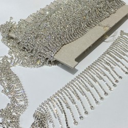 Gümüş Püsküllü Aksesuar Şerit Taşlı Aplik-TSB-1010