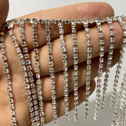 Taşlı Gümüş Püsküllü Aksesuar Şerit Taşlı Aplik-TSB-1011