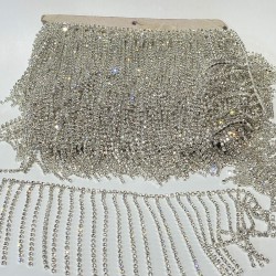 Taşlı Gümüş Püsküllü Aksesuar Şerit Taşlı Aplik-TSB-1011