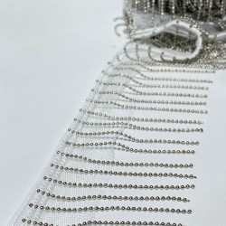 Gümüş Zincirli Taşlı Şerit Püskül Saçak-TSB-1014