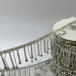 Gümüş Renk Zincirli Taşlı Püsküllü Şerit-TSB-102