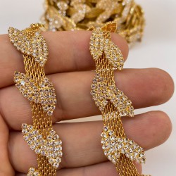 Gold Taşlı Hasırlı Yaprak Şerit-TSB-1021