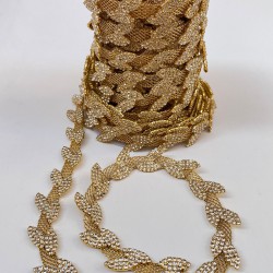 Gold Taşlı Hasırlı Yaprak Şerit-TSB-1021