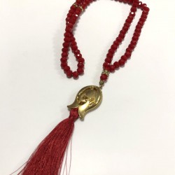 Mat Kırmızı Kristal Boncuklu Tesbih 99 lu-TSBH-1007