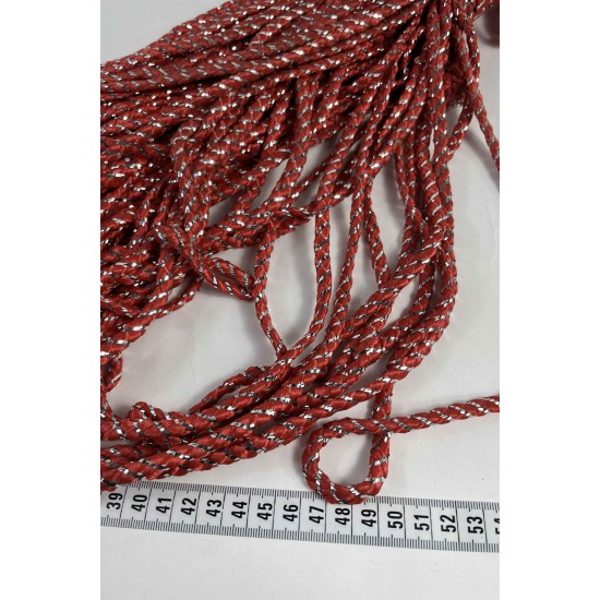 Kırmızı G&uuml;m&uuml;ş Twicord &Ccedil;ift Renkli Kordon Şerit 0,8 Mm &ndash; Dekoratif S&uuml;sleme İpi 10 Metre-TWICORD-5