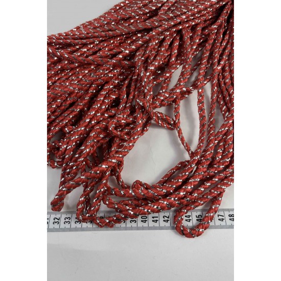 Kırmızı G&uuml;m&uuml;ş Twicord &Ccedil;ift Renkli Kordon Şerit 0,8 Mm &ndash; Dekoratif S&uuml;sleme İpi 10 Metre-TWICORD-5