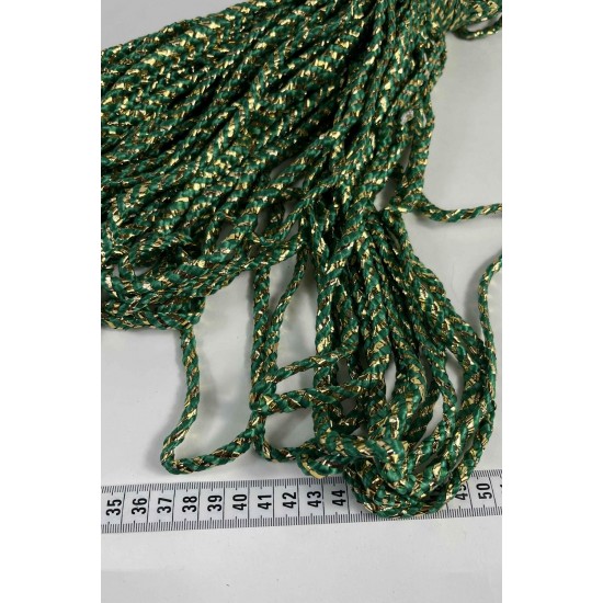 Yeşil Gold Twicord &Ccedil;ift Renkli Kordon Şerit 0,8 Mm &ndash; Dekoratif S&uuml;sleme İpi 10 Metre-TWICORD-8