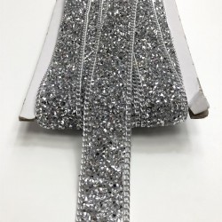 Gümüş Zincirli Ütü ile Yapışan Şerit Aplik-USA-1002