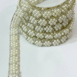 Krem İncili Ütüyle Yapışan Şerit Aplik-USA-102