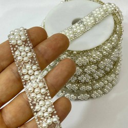 Krem İncili Ütüyle Yapışan Şerit Aplik-USA-102