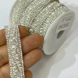 İnci Detaylı Ütü İle Yapışan Şerit Aplik-USA-103