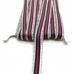 Lacivert Kırmızı Ütü ile Yapışan Aplik Şerit-USA-1043