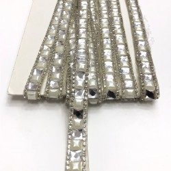 Krem İncili Ütü ile Yapışan Şerit Aplik-USA-1048