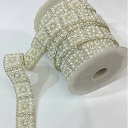 Kare İncili Taşlı Ütüyle Yapışan Şerit Aplik-USA-106